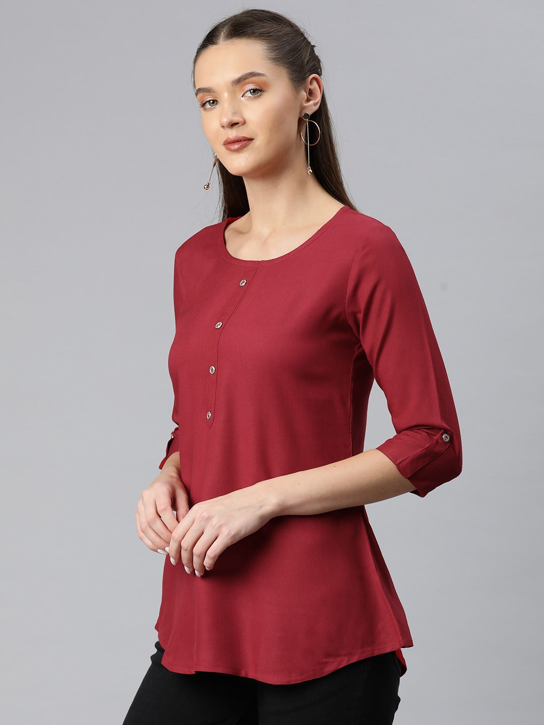 A-Line Style Rayon Fabric Maroon Color Top