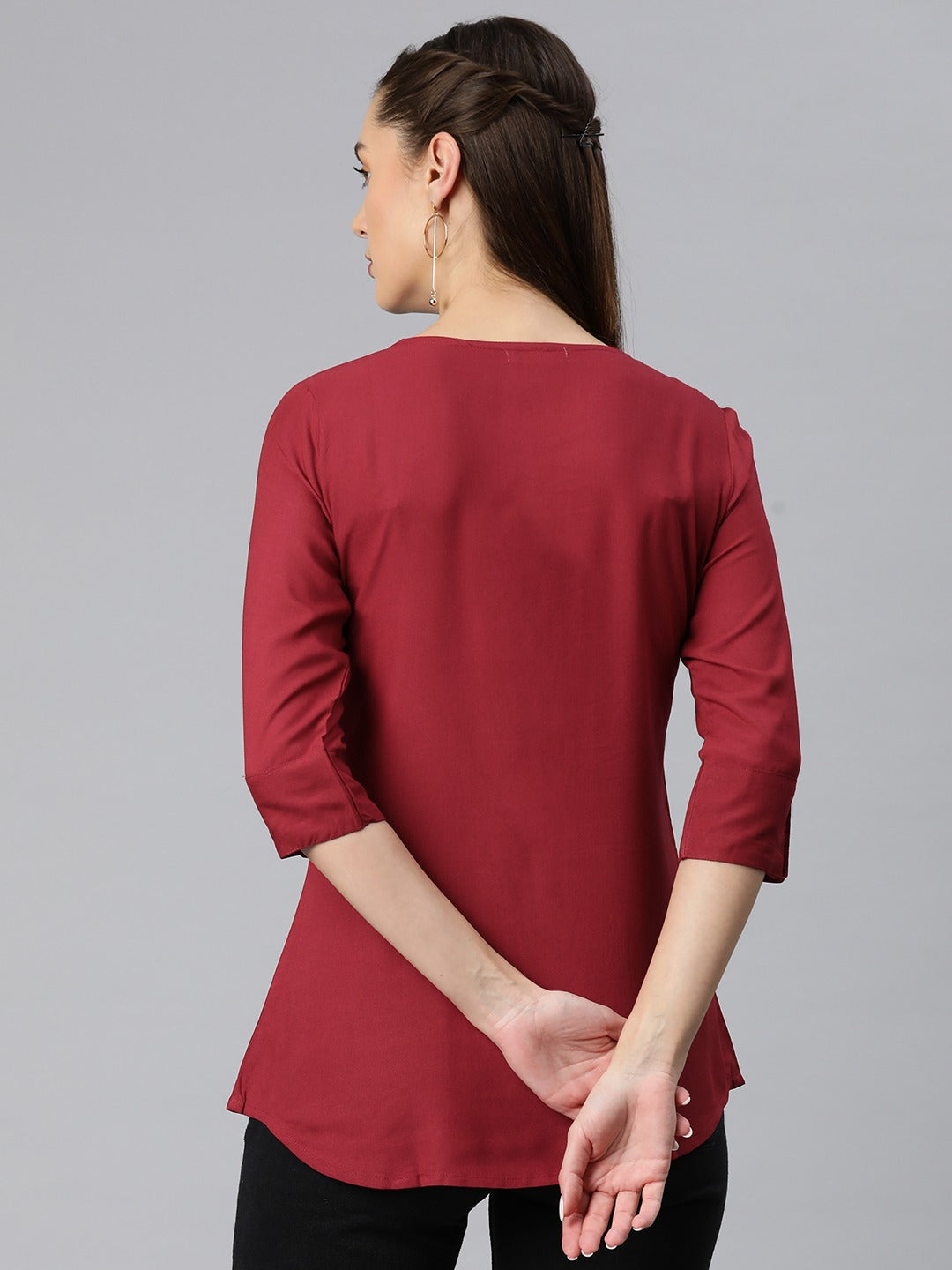 A-Line Style Rayon Fabric Maroon Color Top