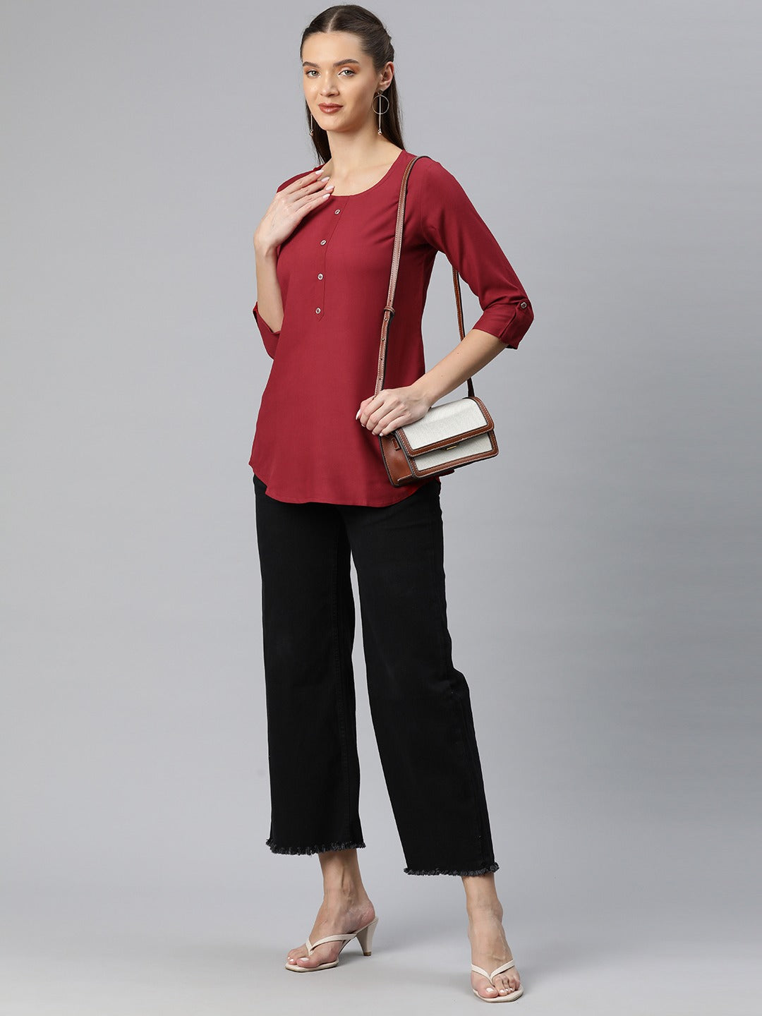 A-Line Style Rayon Fabric Maroon Color Top