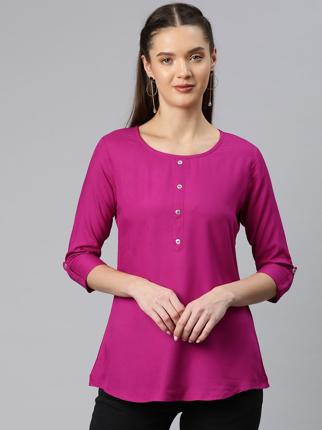 A-Line Style Rayon Fabric Magenta Color Top