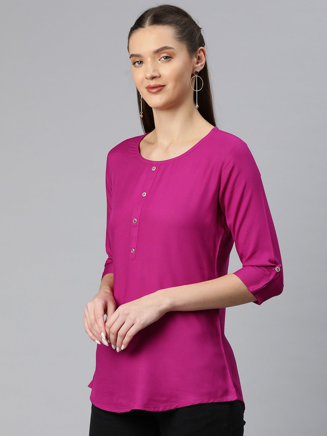 A-Line Style Rayon Fabric Magenta Color Top