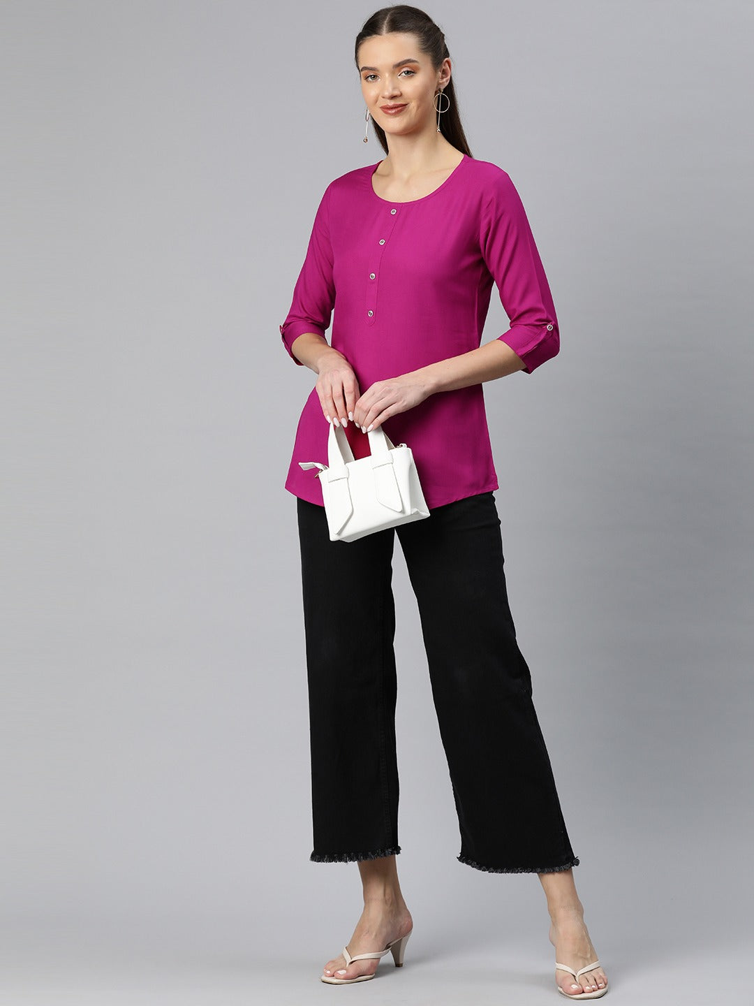 A-Line Style Rayon Fabric Magenta Color Top