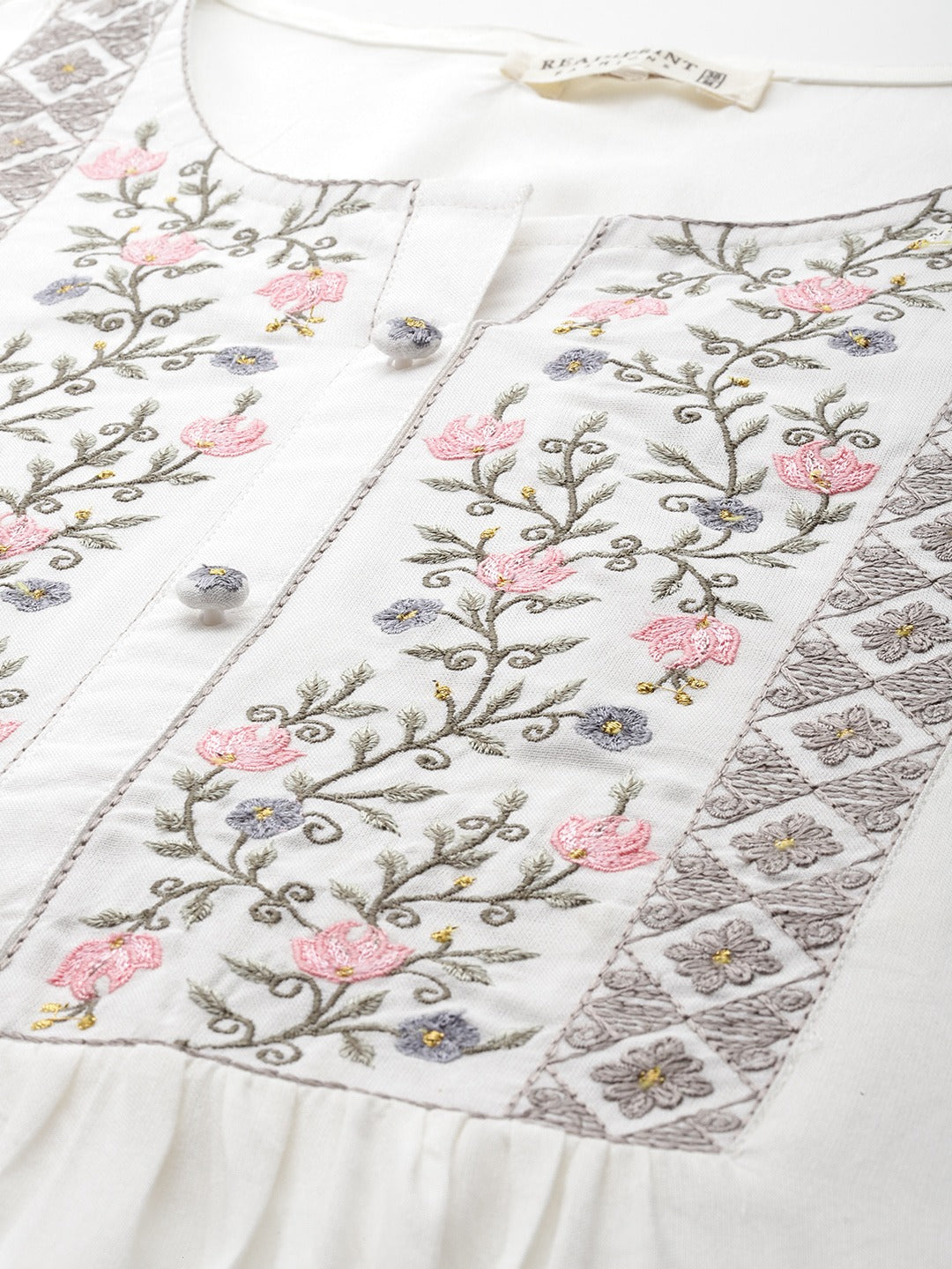 A-Line Style Rayon Fabric White Color Short Kurti With Thread & Zari Work