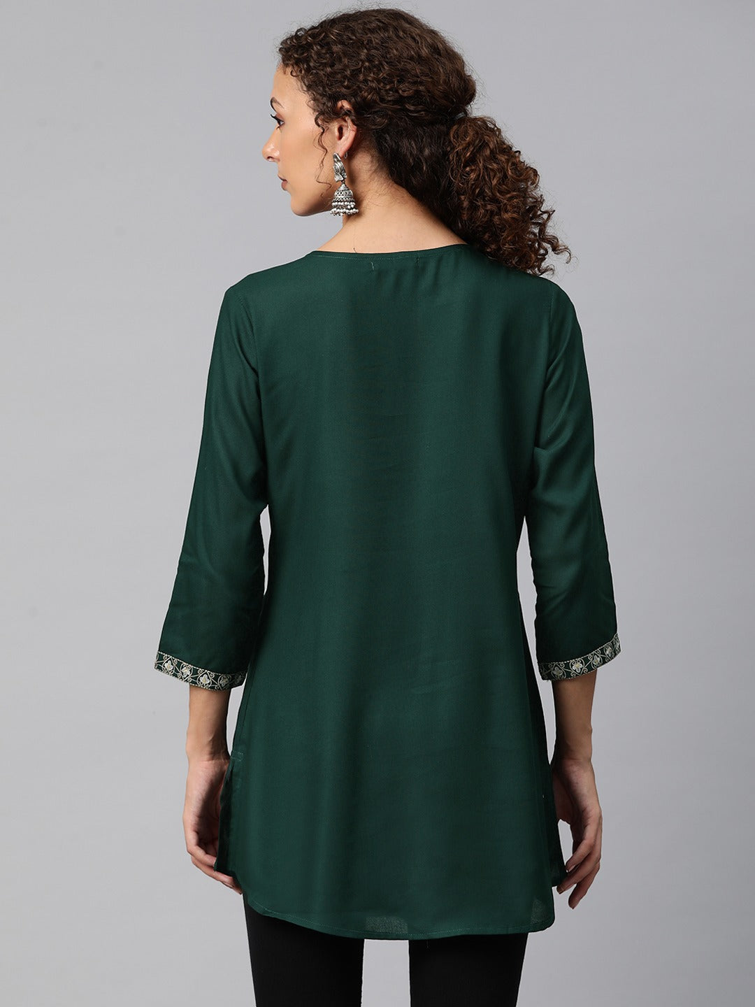 A-Line Style Rayon Fabric Green Color Short Kurti With Thread & Zari Work