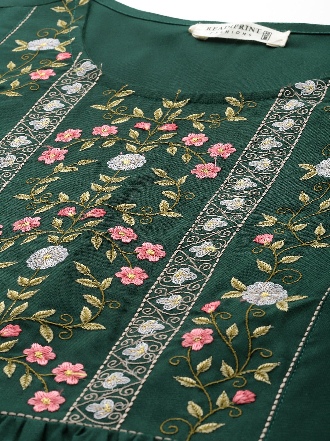 A-Line Style Rayon Fabric Green Color Short Kurti With Thread & Zari Work