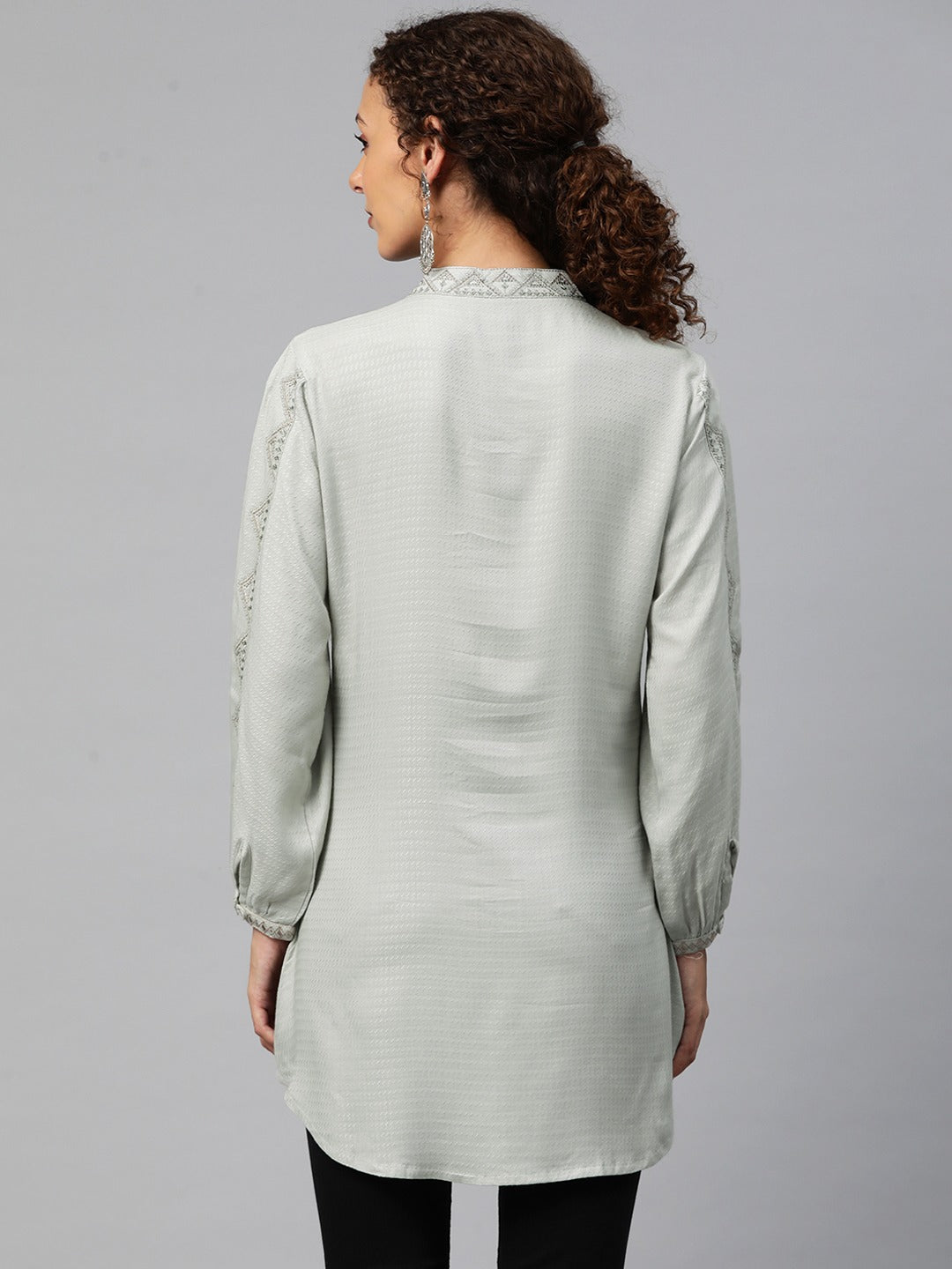A-Line Style Cotton Fabric Grey Color Short Kurti With Thread Work