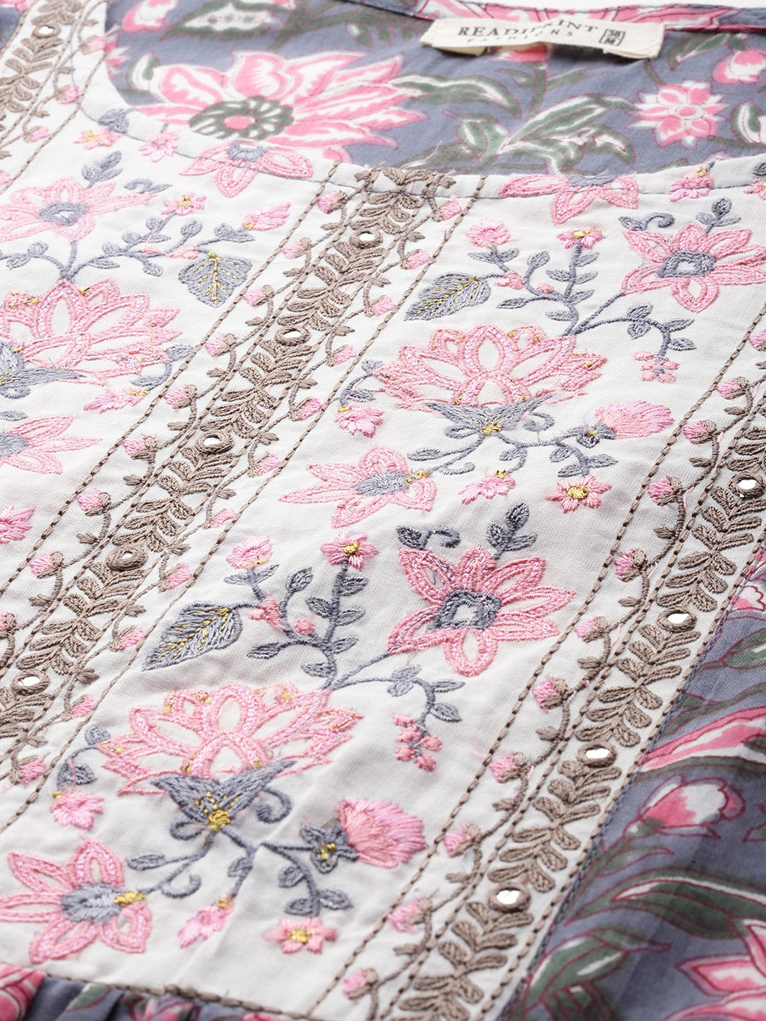 Frock Style Cotton Fabric Blue Color Printed Short Kurti With Thread & Zari Work