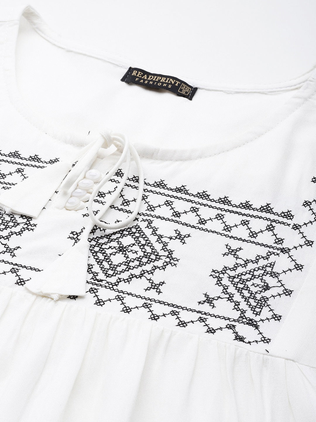 Peplum Style Rayon Fabric White Color Geometric Embroidered Kurti