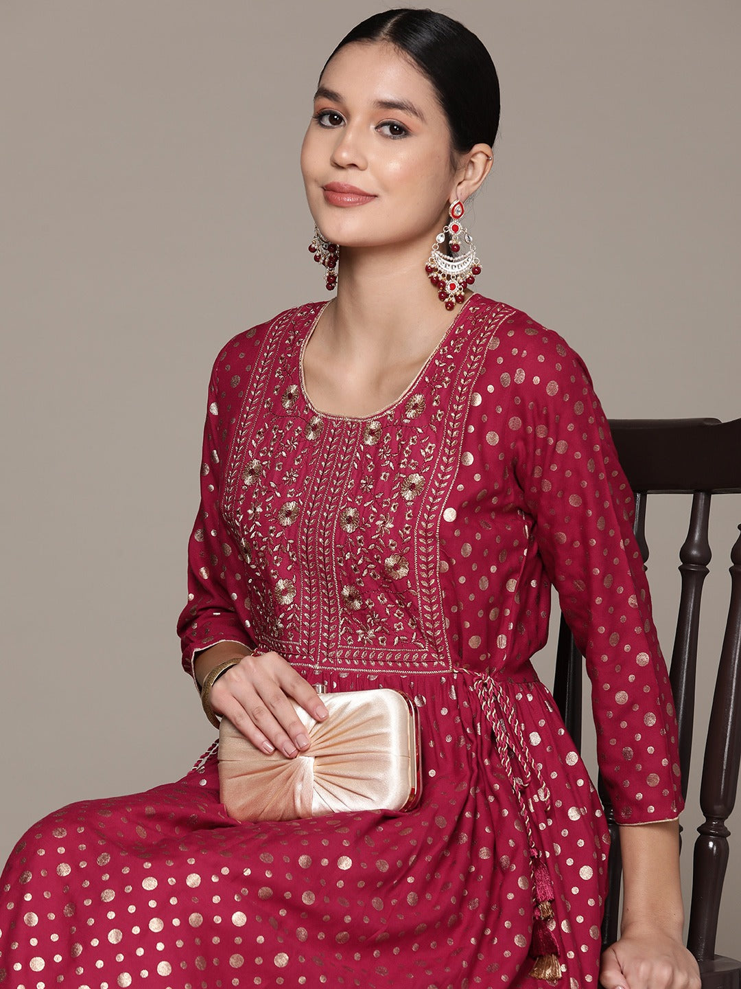 Frock Style Rayon Fabric Maroon Color Kurta