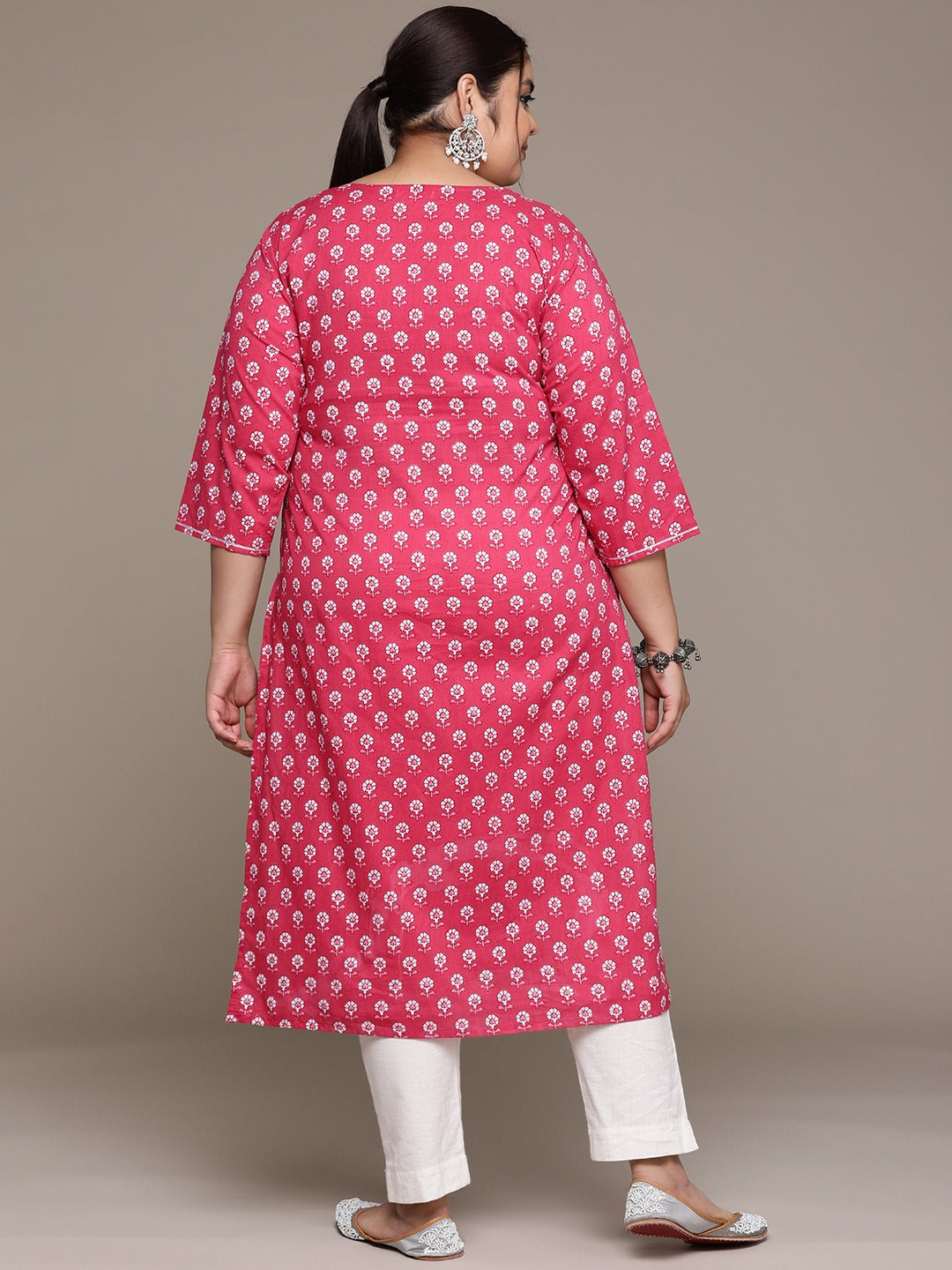 Plus Size Straight style Cotton fabric Pink color kurta