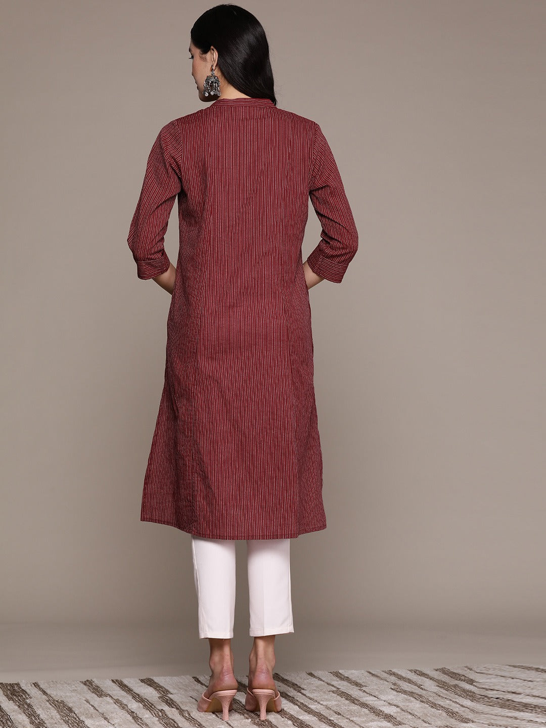 A Line Style Cotton Fabric Maroon Color Kurta
