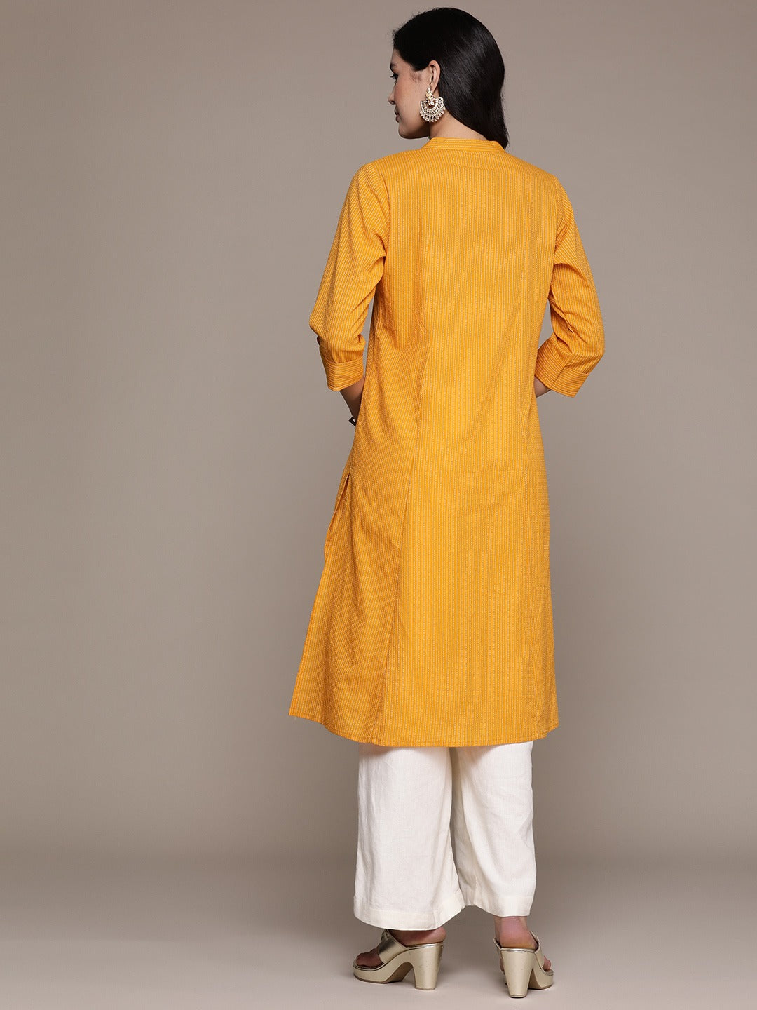 A Line Style Cotton Fabric Mustard Color Kurta
