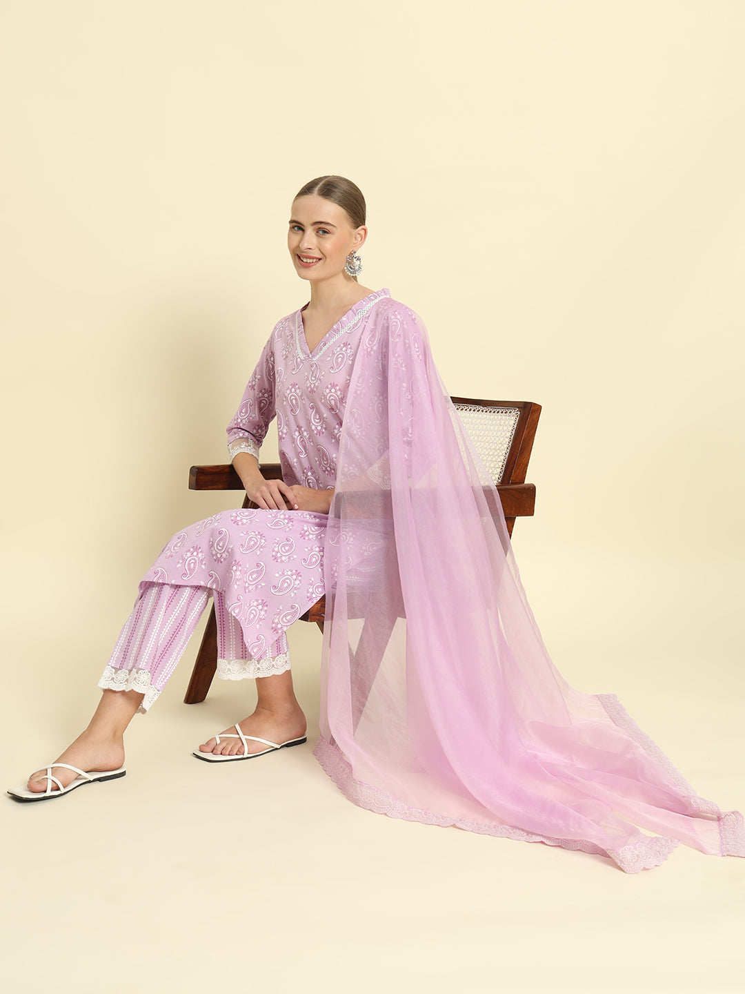 Cotton Printed Straight Kurta Palazzo Dupatta Set