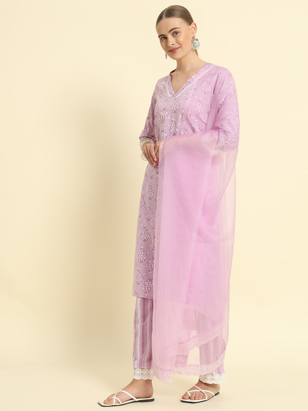 Cotton Printed Straight Kurta Palazzo Dupatta Set