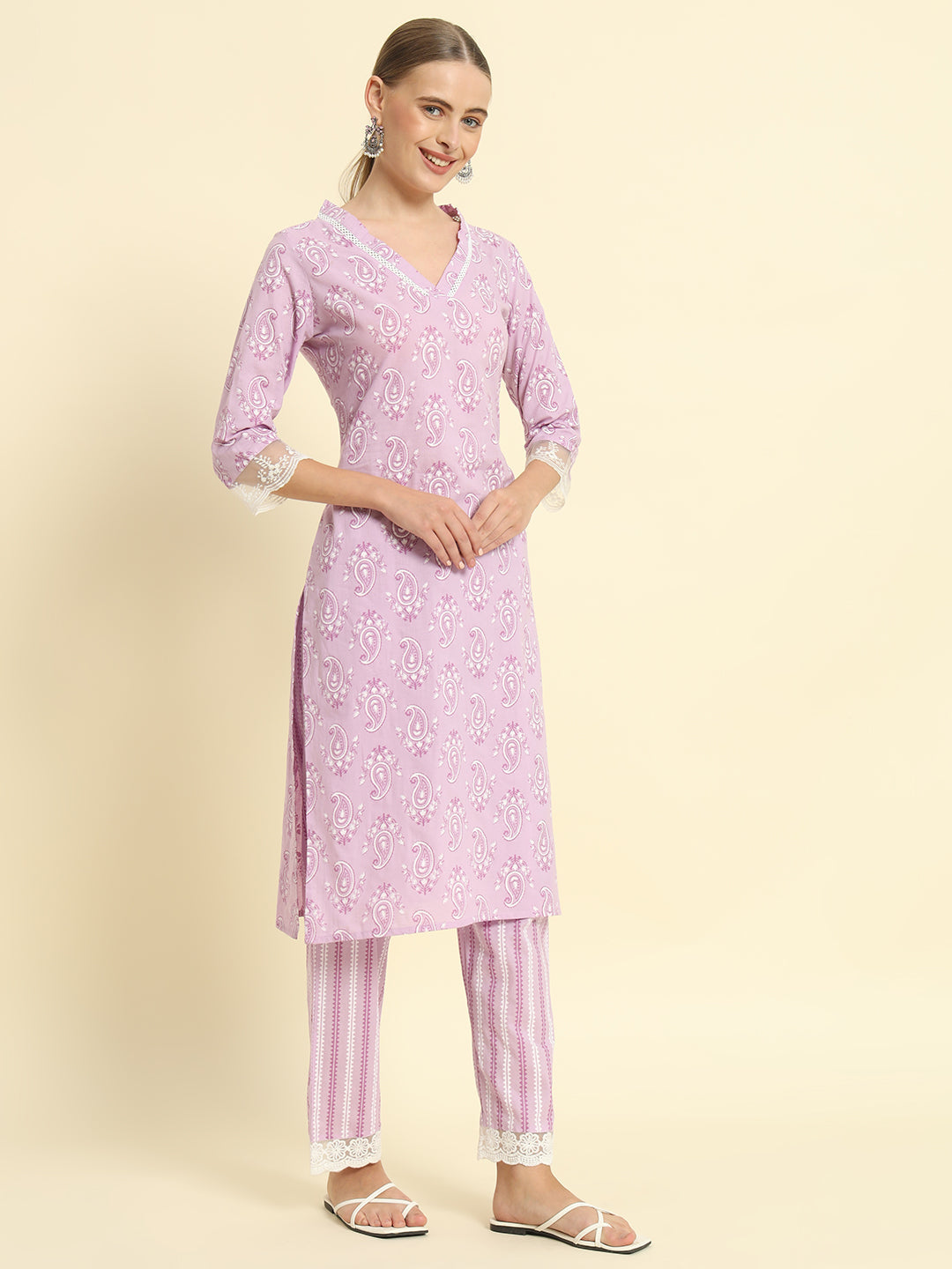 Cotton Printed Straight Kurta Palazzo Dupatta Set