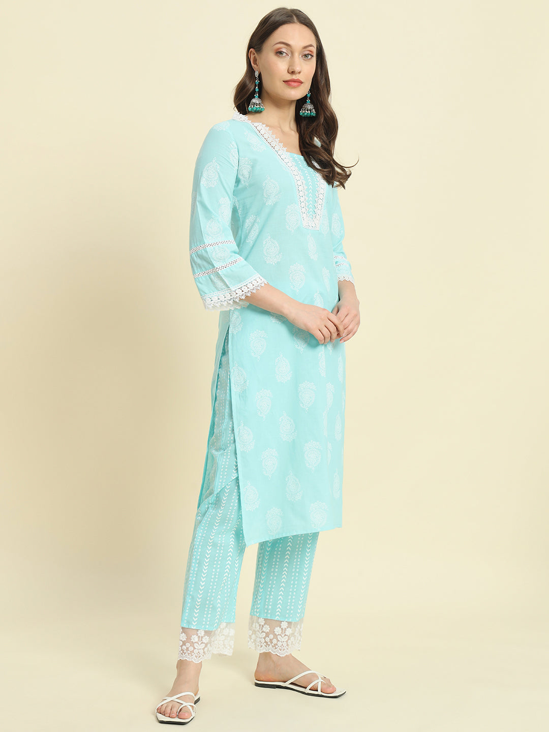 Cotton Embroidery Printed Straight Kurta Set