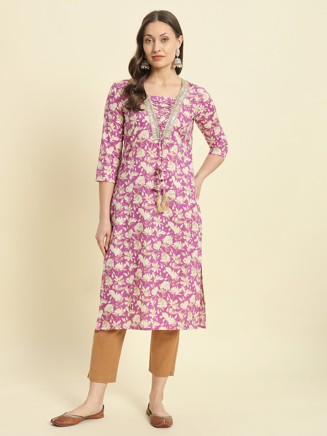 Cotton Printed & Embroidery Straight Kurta