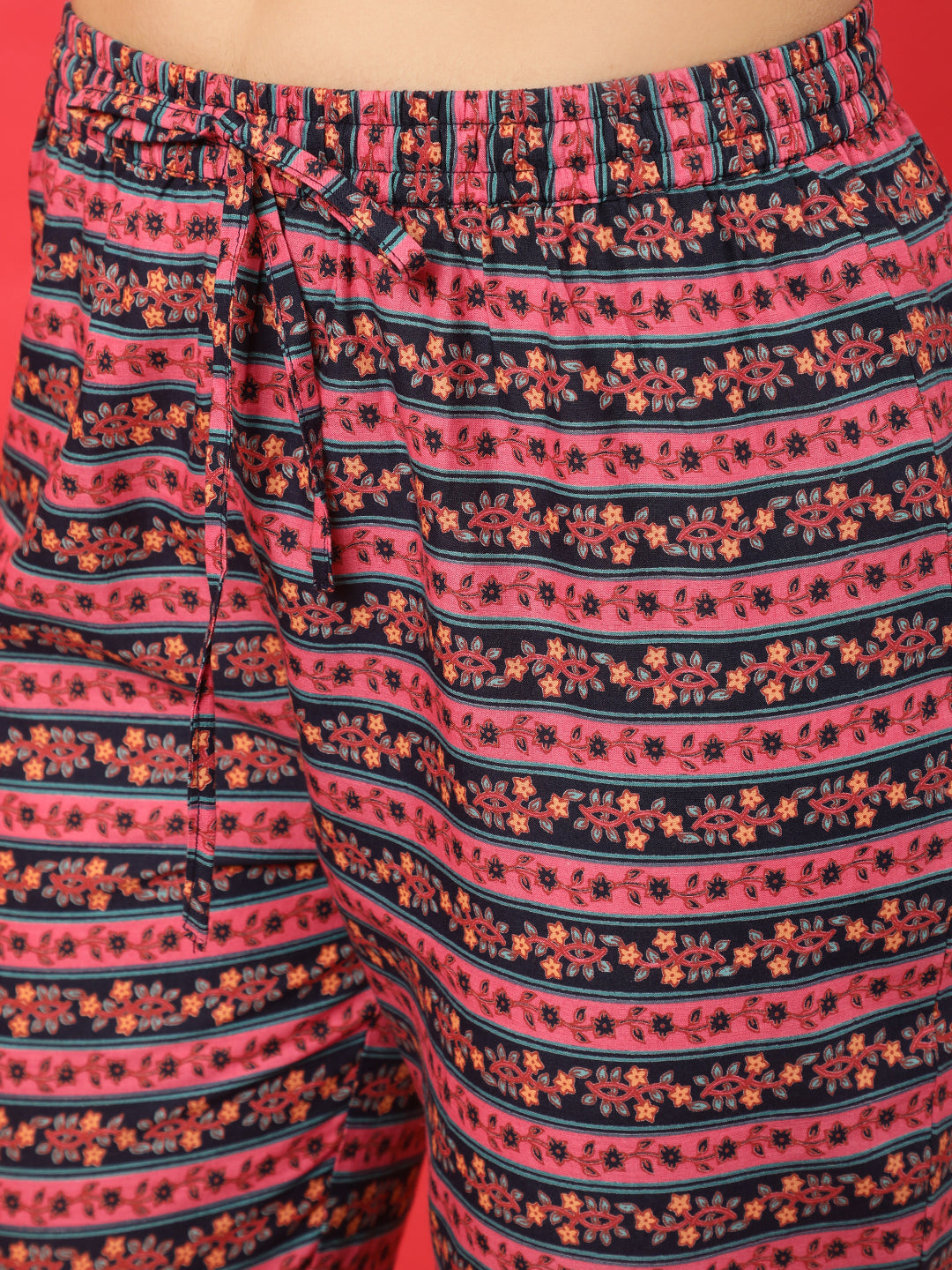 Cotton Calf Length Printed Straight 3/4 Sleeves V-Neck Kurta Bottom Dupatta Set