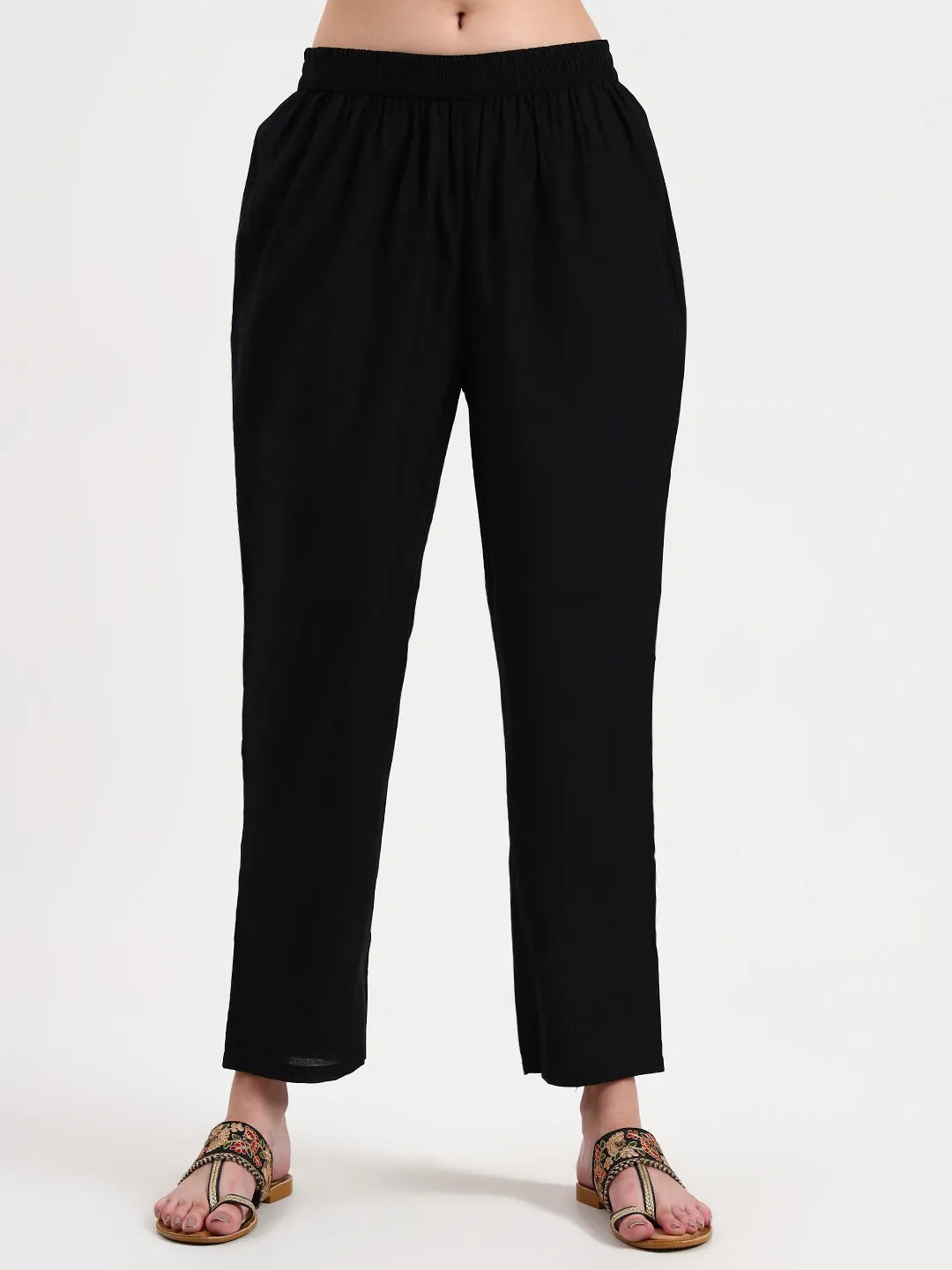 Black Kantha Work Chanderi Silk A-Line Kurta Trouser Dupatta Set