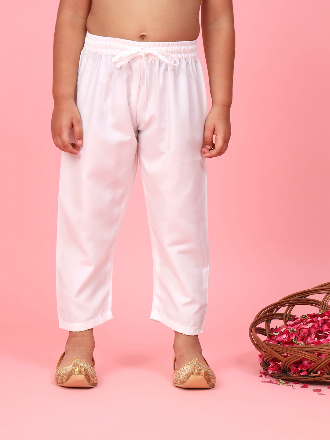 Boys Cotton Fabric Blue Color Printed Kurta With Wooden Buttons And White Color Pyjama