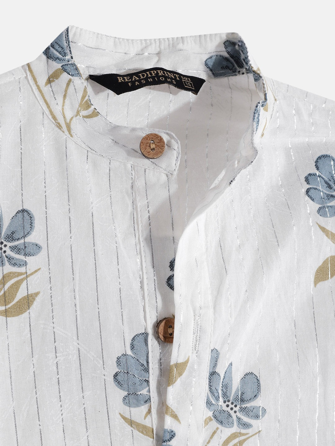 Boys Cotton Fabric White Color Floral Printed Kurta With Nehru Jacket And Pyjama