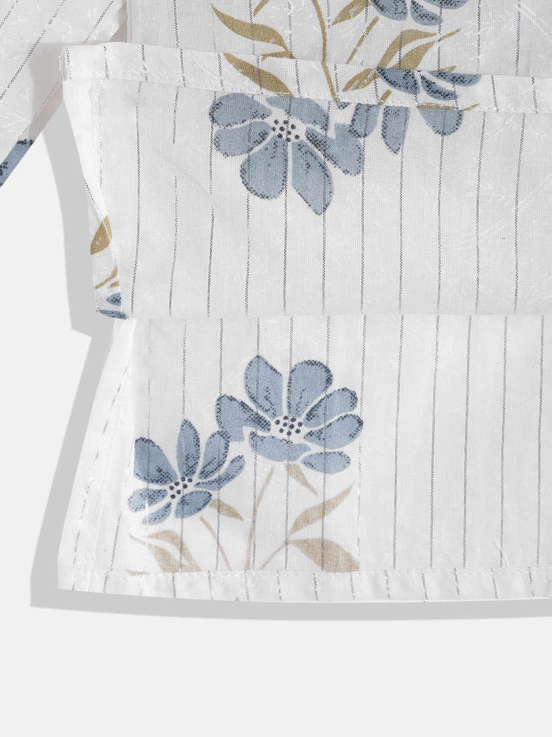 Boys Cotton Fabric White Color Floral Printed Kurta With Nehru Jacket And Pyjama