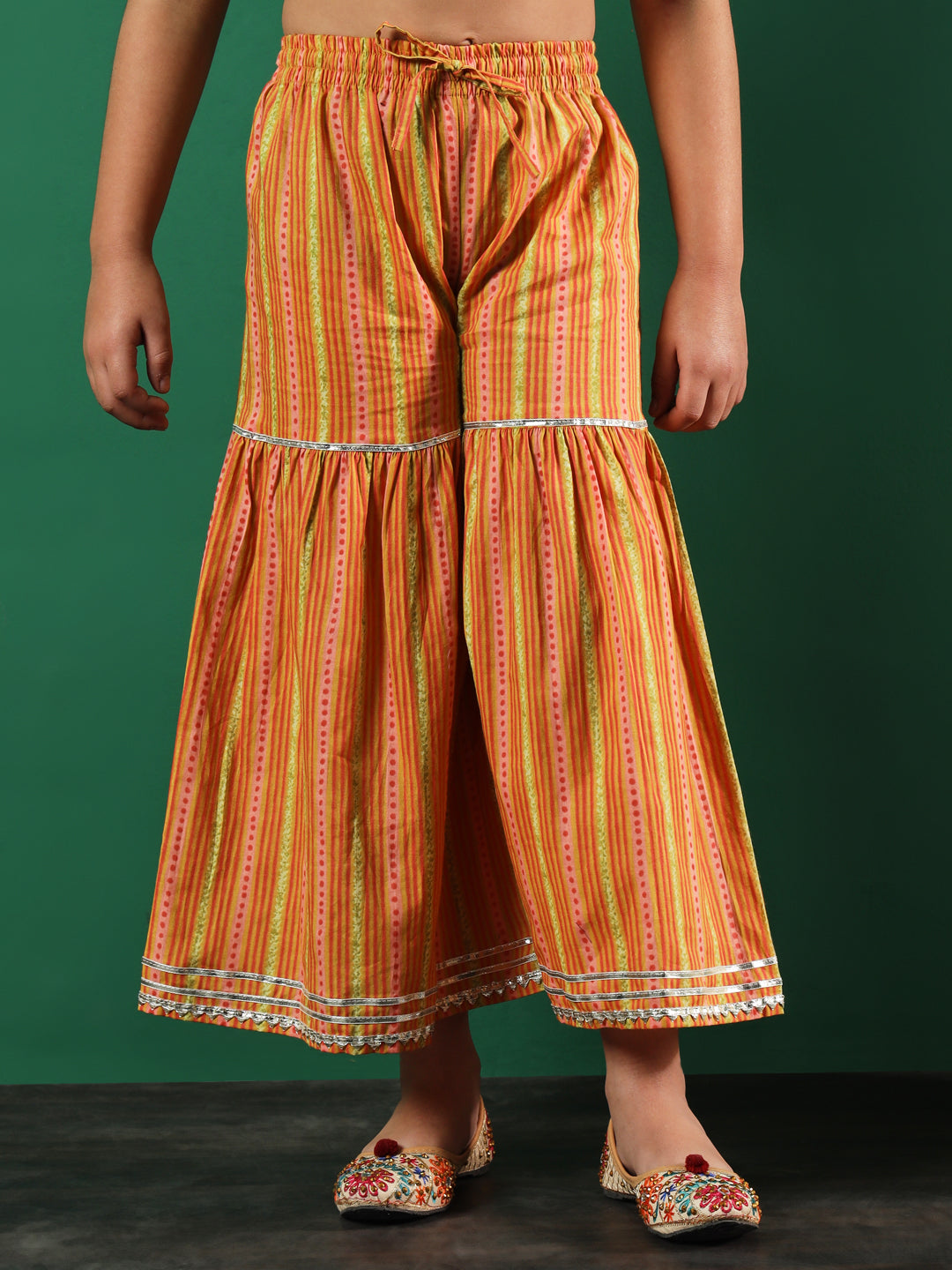 A-Line Style Cotton Fabric Off White Color Printed Kurti And Sharara With Gotta Lace Work