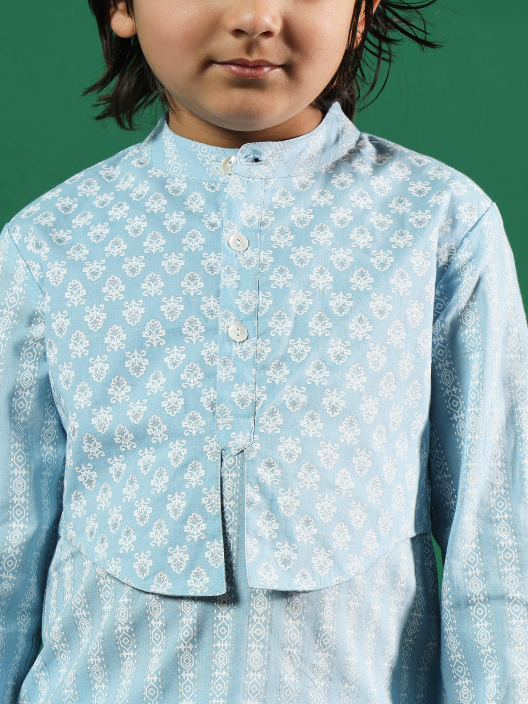 Boys Straight Style Cotton Fabric Grey Color Printed Kurta And Pyjama With Jacket