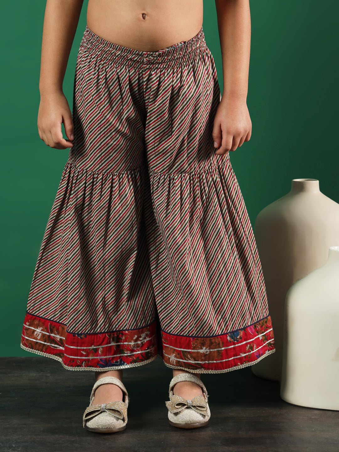 Frock Style Cotton Fabric Pink Color Printed Kurti And Sharara With Cut Dana, Gotta Work