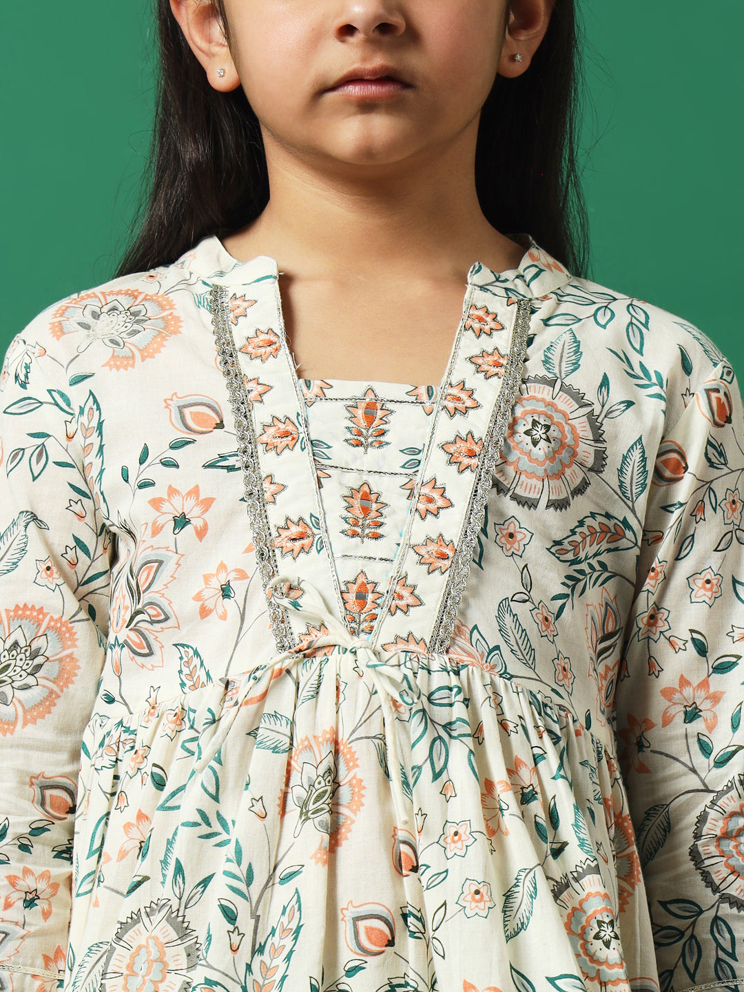 Girls Frock Style Cotton Fabric Orange Color Floral Printed Kurti And Sharara With Gotta Lace Work