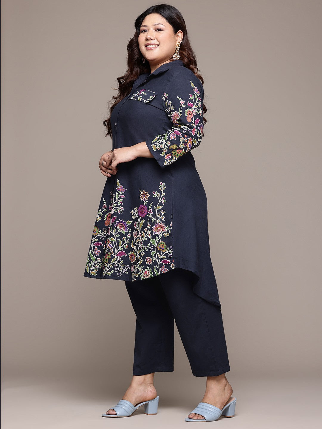 A Line Style Rayon Fabric Blue Color Co-Ord Set