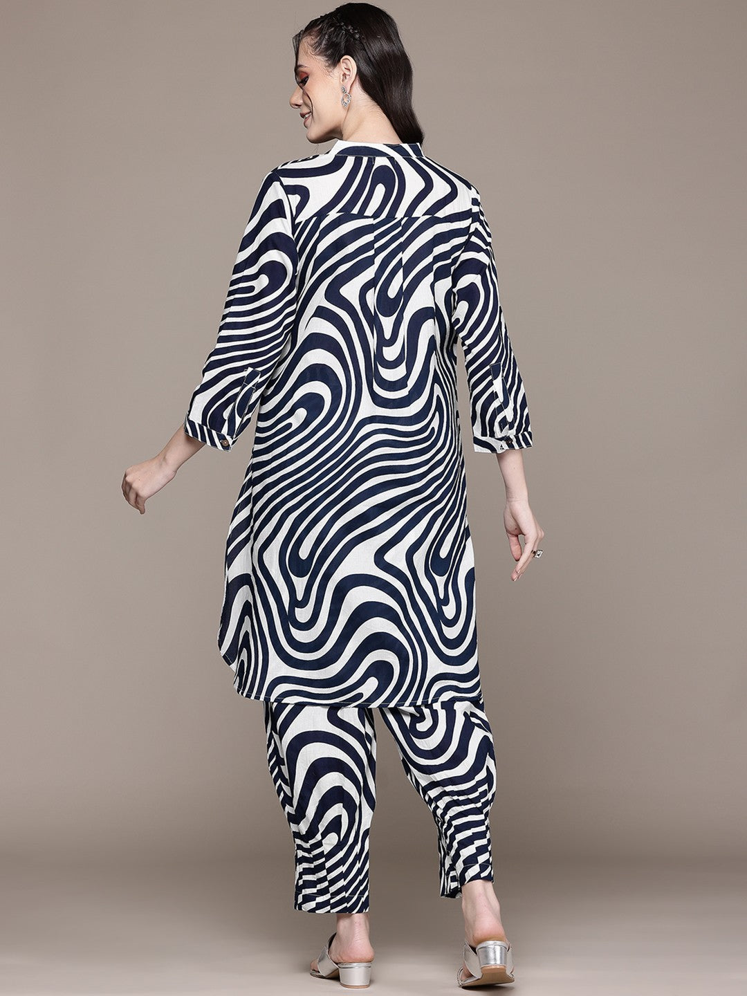 High-Low Style Cotton Fabric Black Color Co-Ord Set