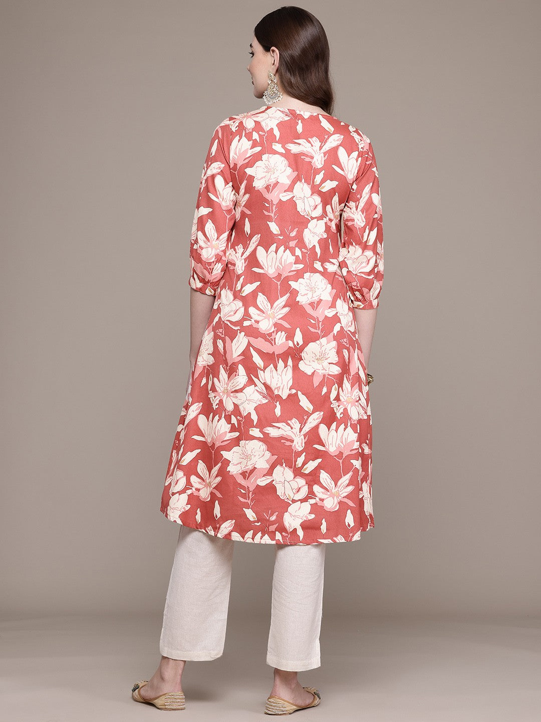 A Line Style Cotton Fabric Red Colour Kurta With Bottom