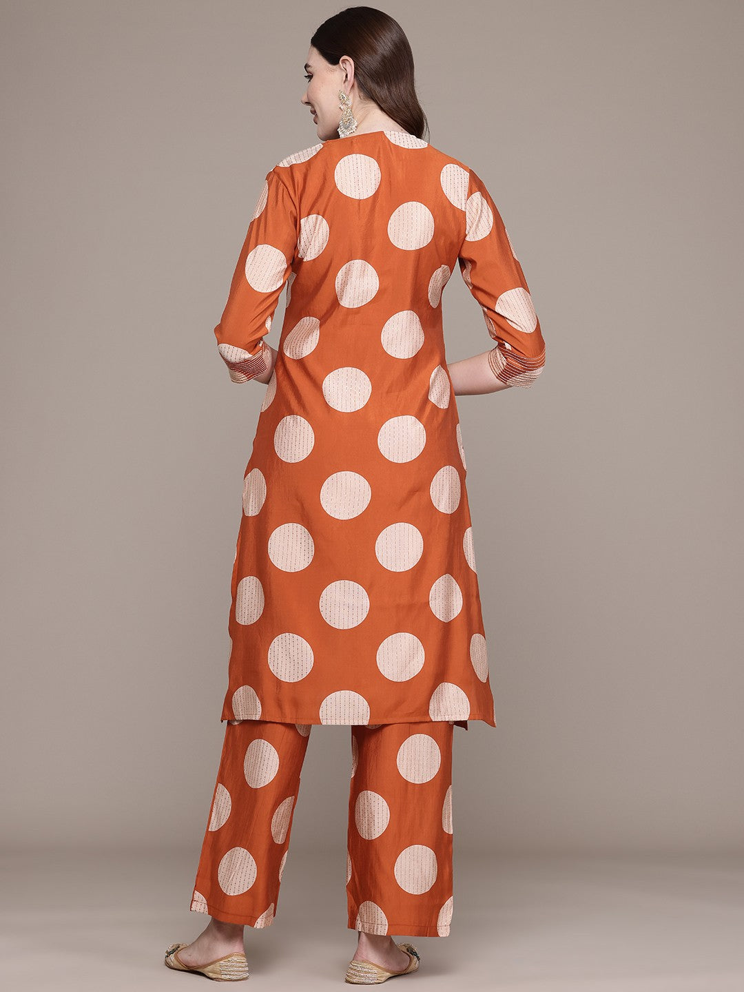 Straight Style Silk Fabric Orange Colour Kurta With Bottom