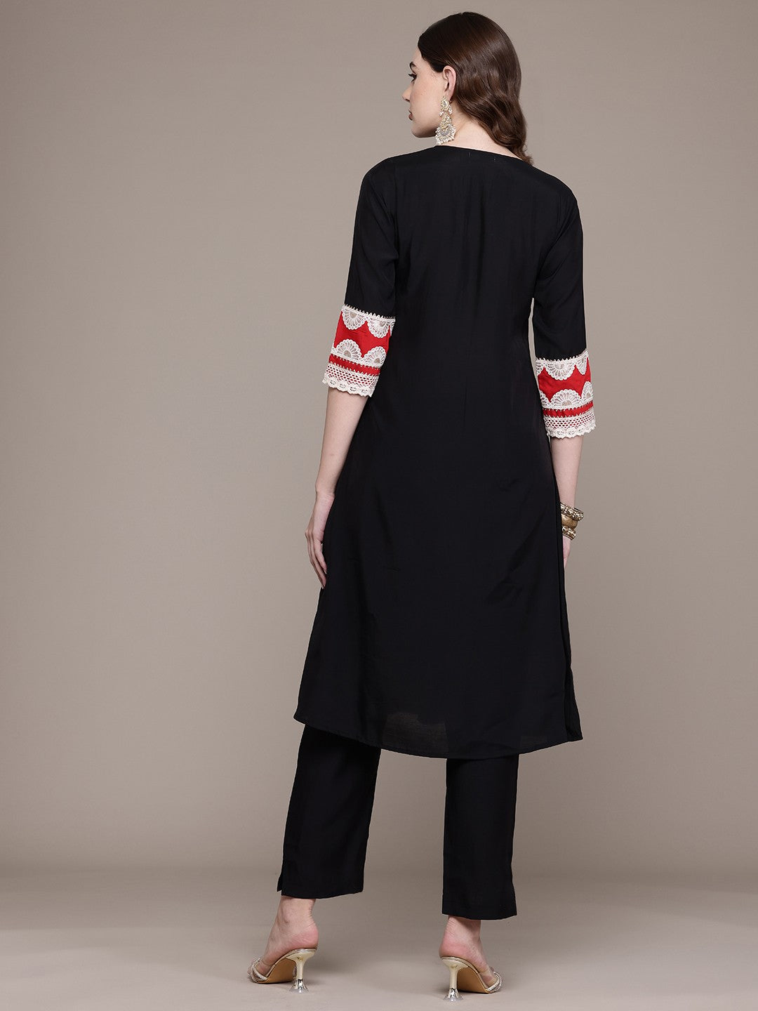 A Line Style Silk Fabric Black Colour Kurta With Bottom
