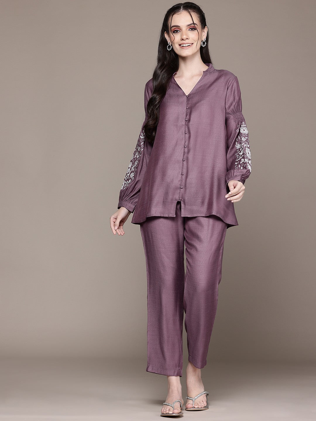 Straight Style Viscose Fabric Mauve Color Co-Ord Set