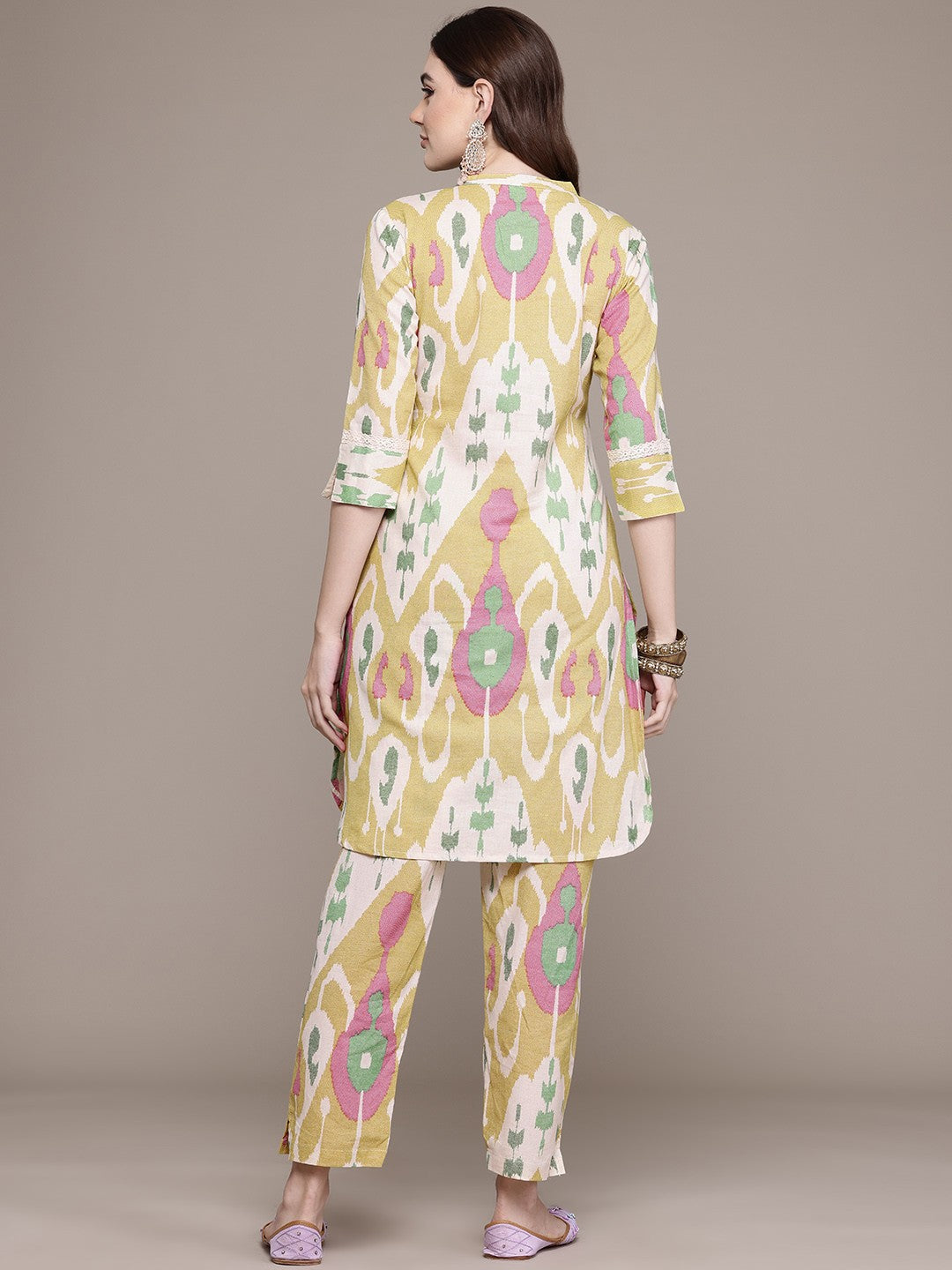 Straight Style Cotton Fabric Yellow Colour Kurta With Bottom