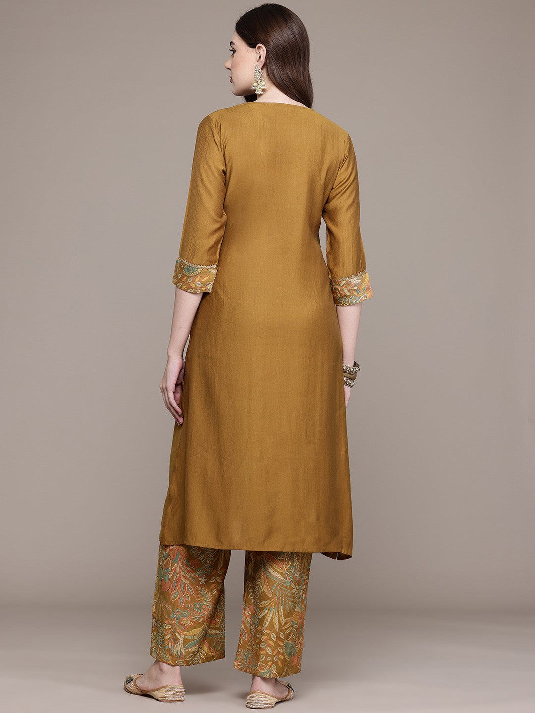 A Line Style Viscose Fabric Mustard Colour Kurta With Bottom