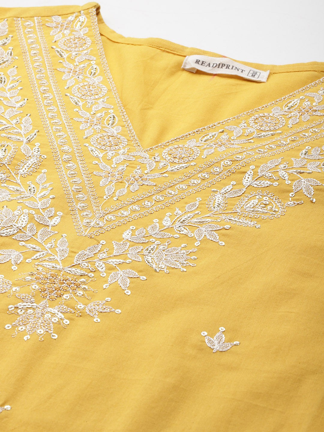 Straight Style Cotton Fabric Yellow Color Kurta And Bottom With Dupatta