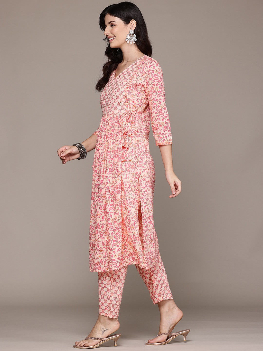 A Line Style Cotton Fabric Pink Color Kurta And Bottom With Dupatta