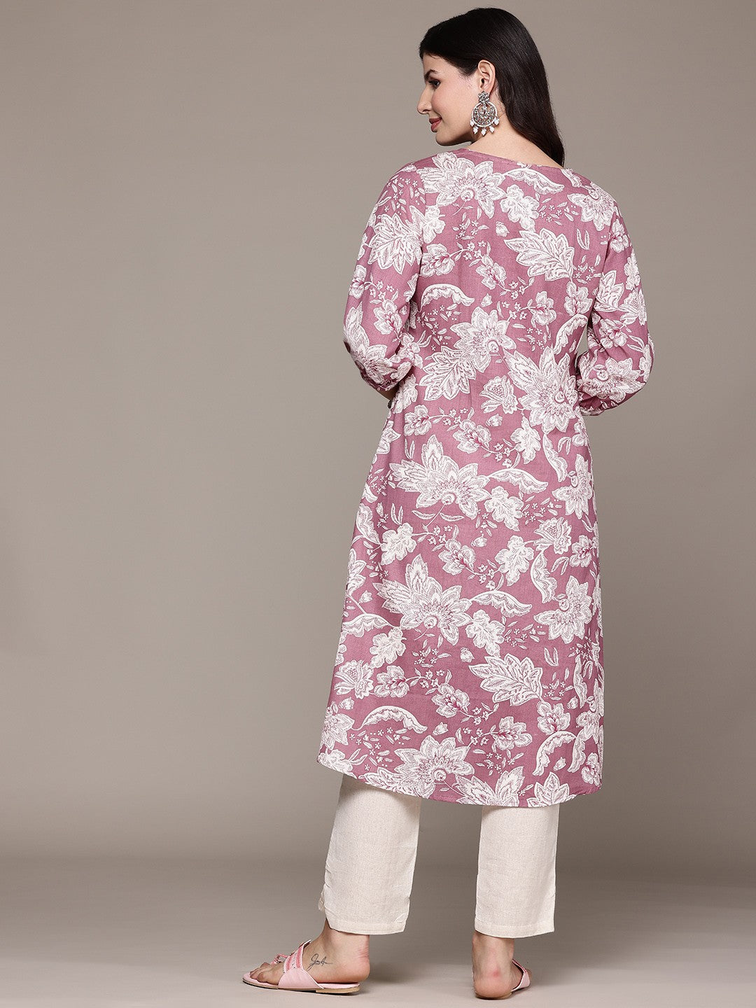 A Line Style Cotton Fabric Mauve Color Kurta With Bottom