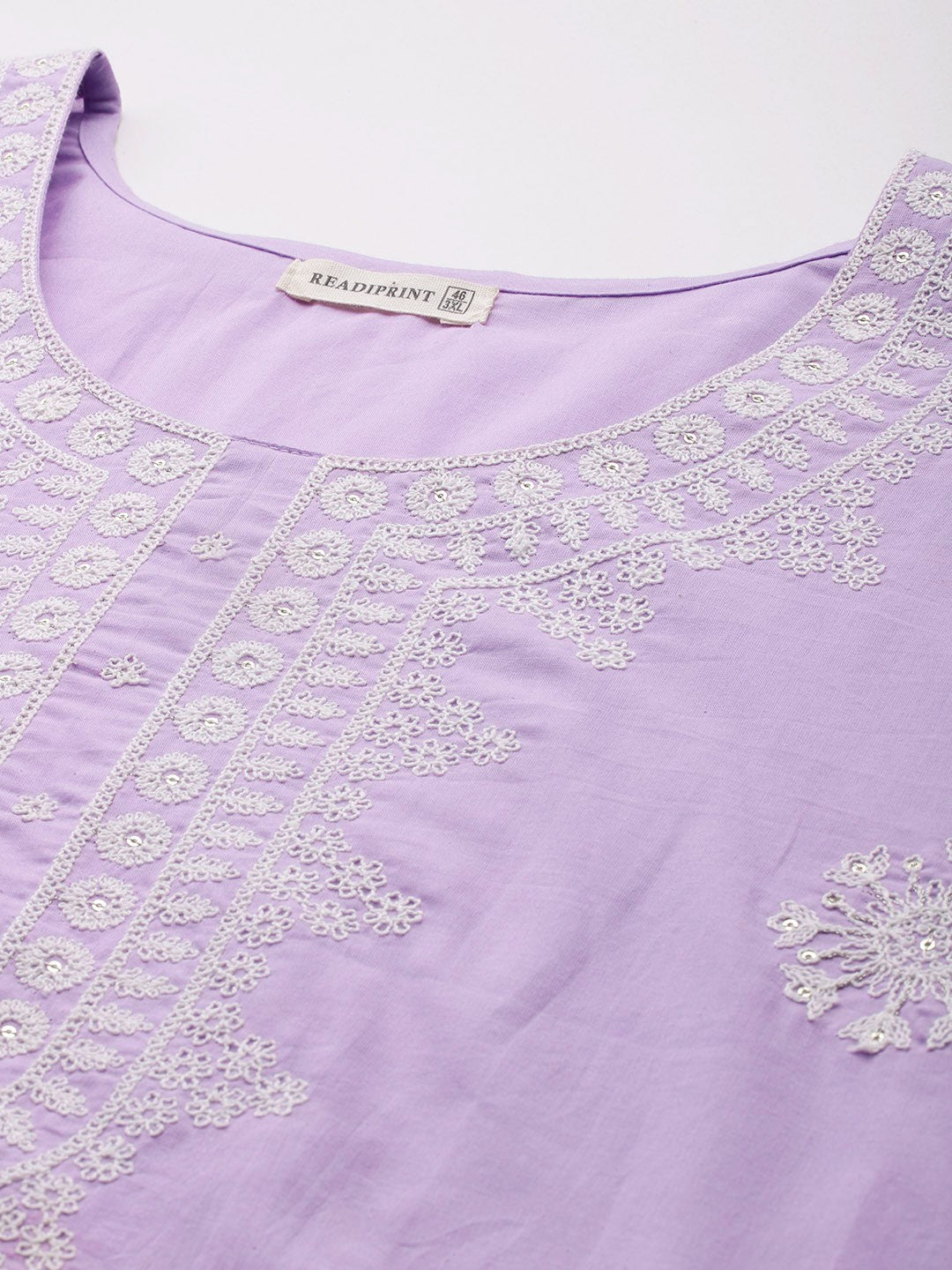 Straight Style Cotton Fabric Lavender Color Kurta With Bottom And Dupatta