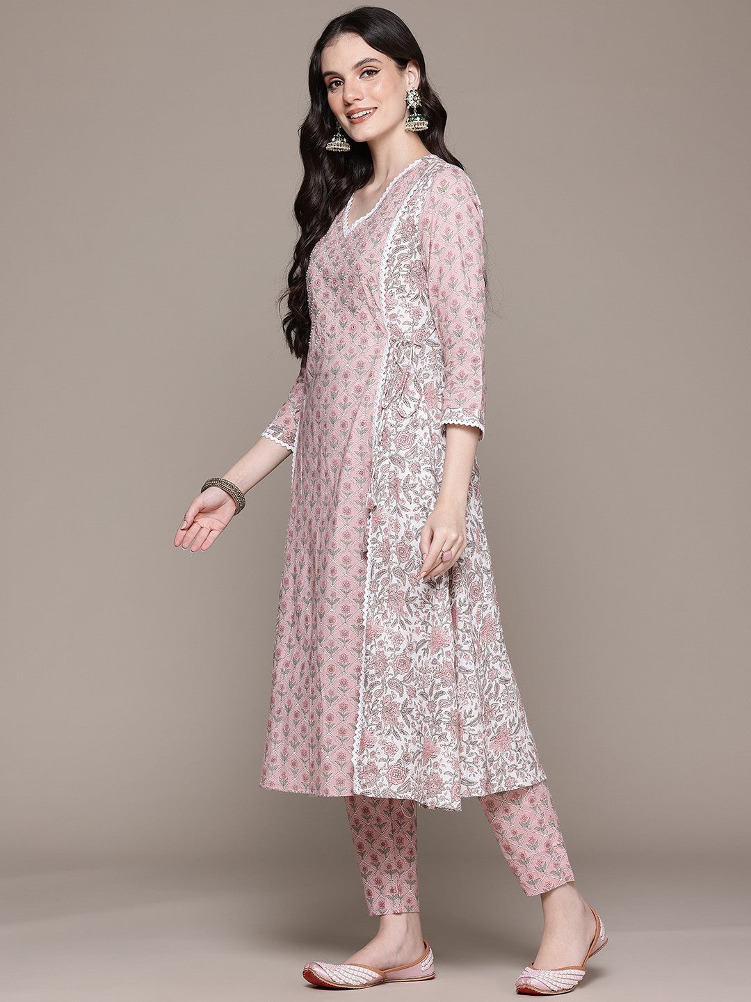 A Line Style Cotton Fabric Peach Color Kurta And Bottom With Dupatta