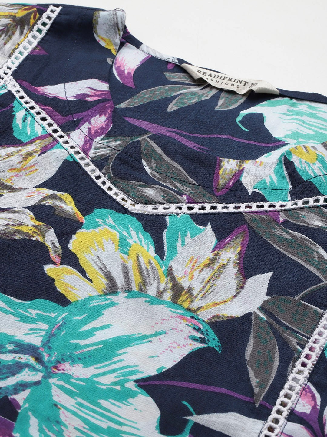 A Line Style Cotton Fabric Navy Blue Color Kurta And Bottom
