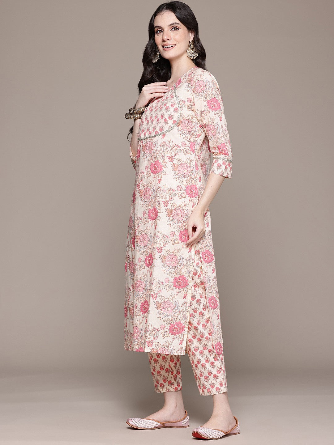 Straight Style Cotton Fabric Pink Color Kurta And Bottom With Dupatta