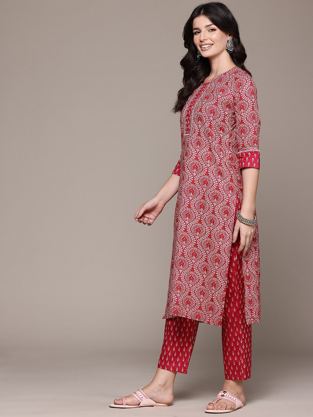 Straight Style Cotton Fabric Pink Color Kurta And Bottom With Dupatta
