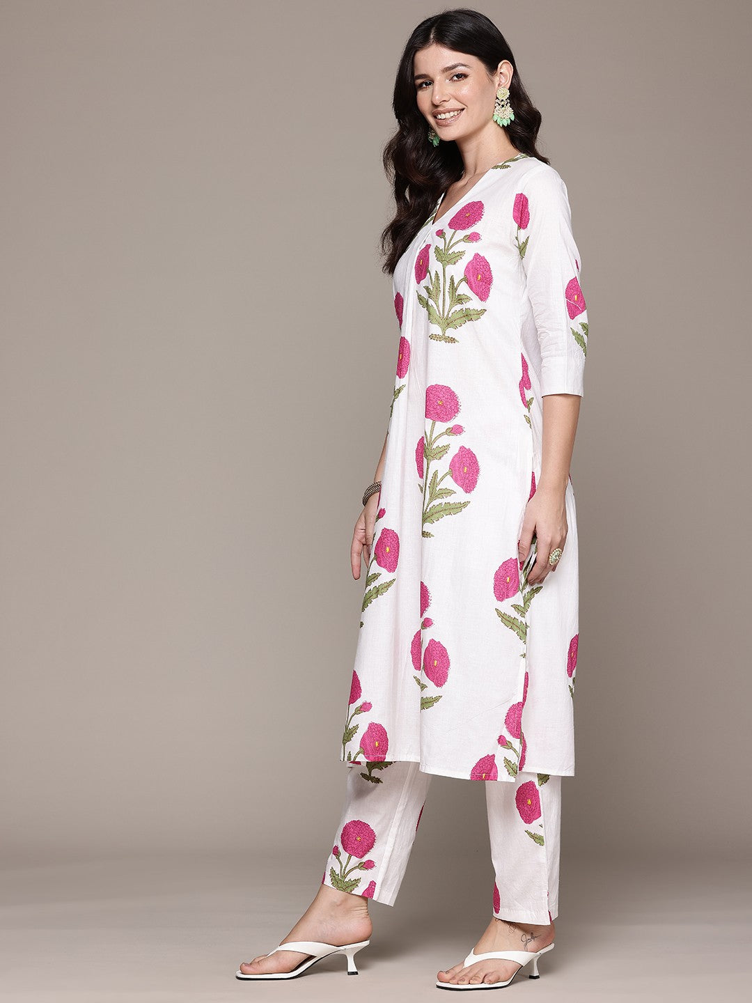 Straight Style Cotton Fabric White Color Kurta And Bottom