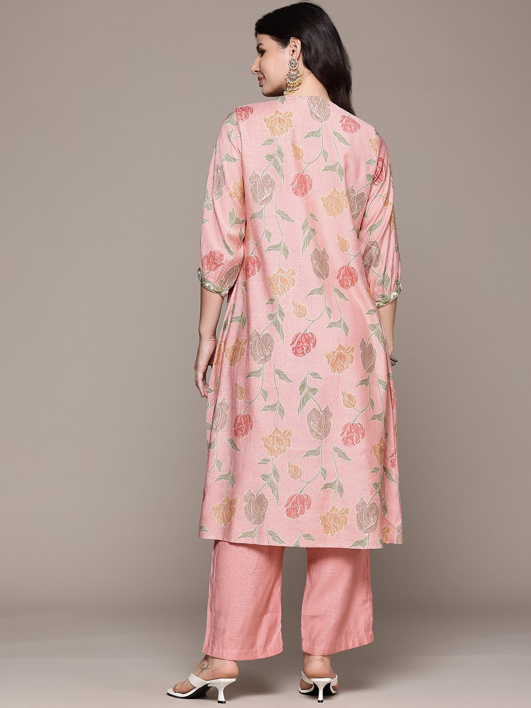 A Line Style Viscose Fabric Peach Color Kurta And Bottom