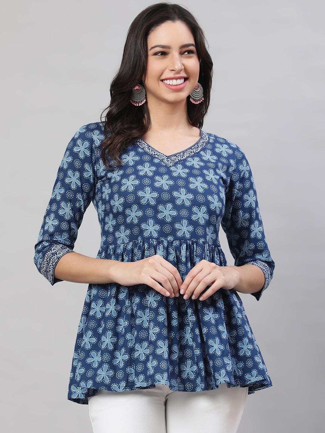 Printed 3/4 Sleeves Regular Pure Cotton Top