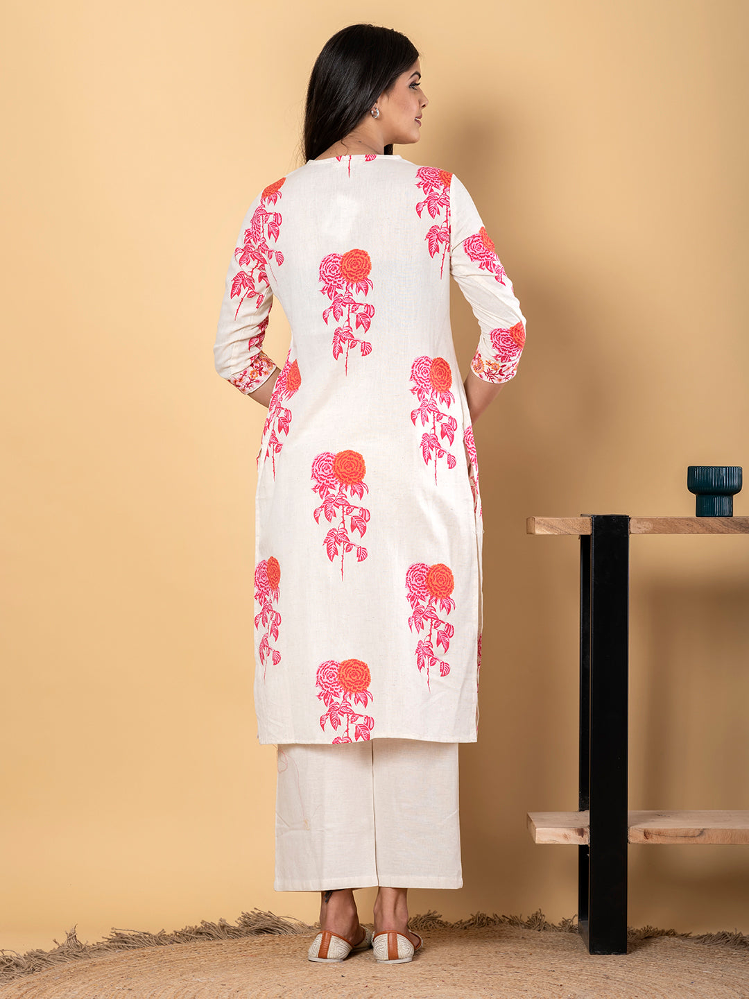 Straight Style Cotton Flex Fabric Pink Color Kurta With Bottom